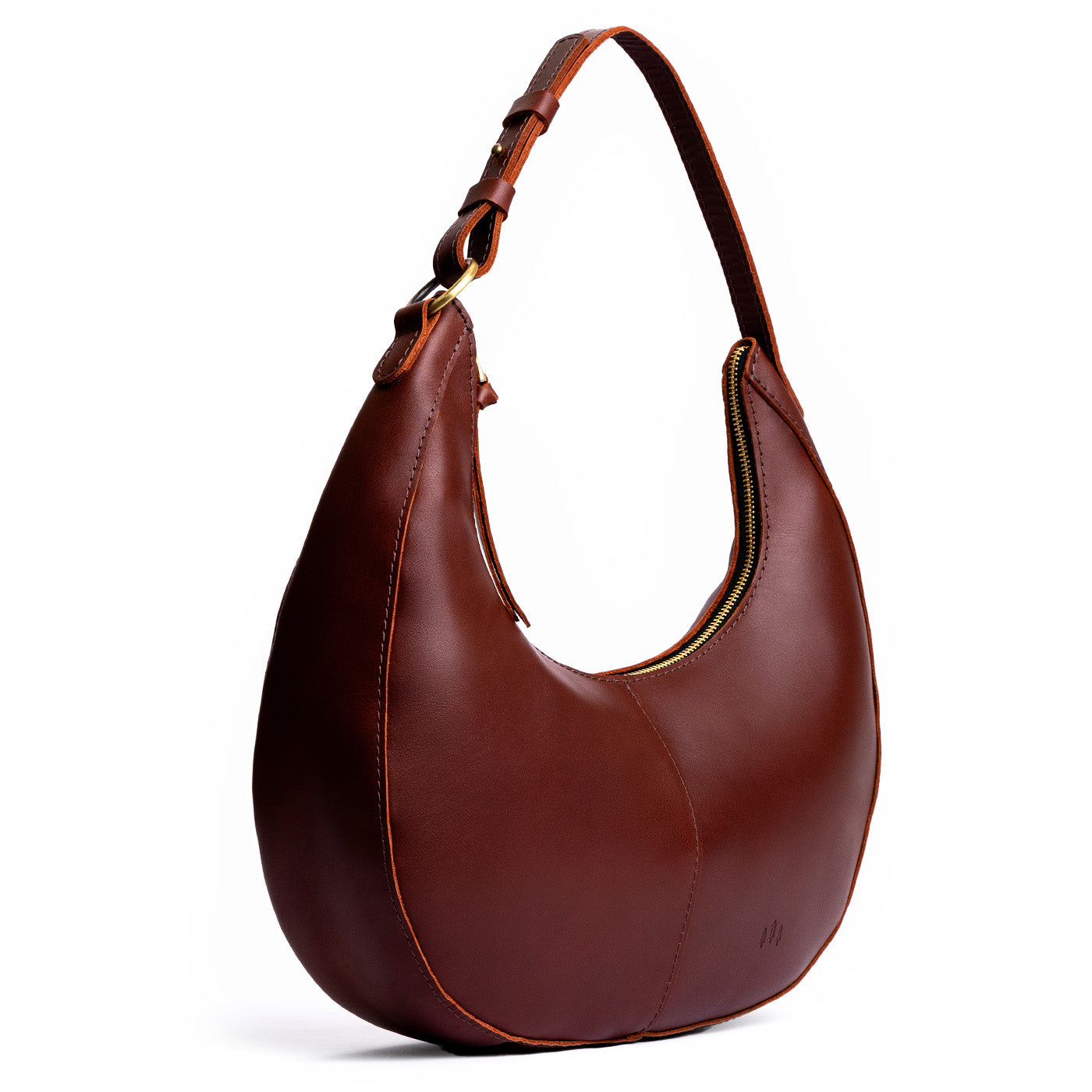 Cognac Large  | Large crescent shaped shoulder bag with zipper closure and adjustable strap