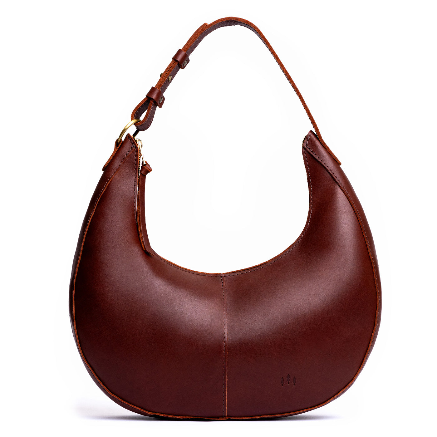 Cognac Large  | Large crescent shaped shoulder bag with zipper closure and adjustable strap