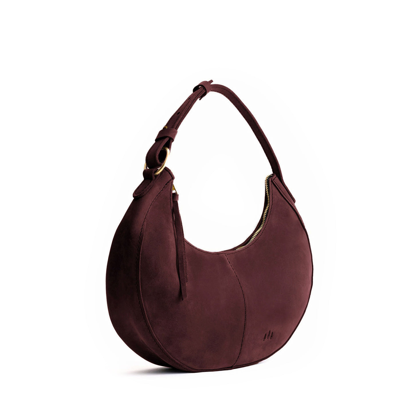 Merlot*Classic | Crescent shaped shoulder bag with zipper closure and adjustable strap