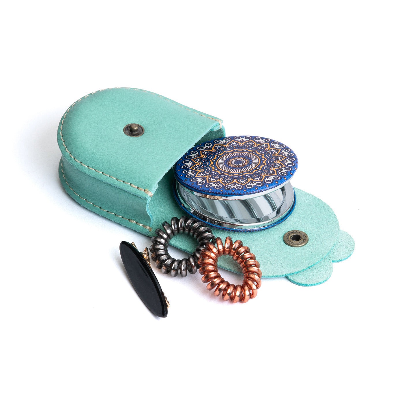 All Color: Mint | U shaped pouch with leather flower applique