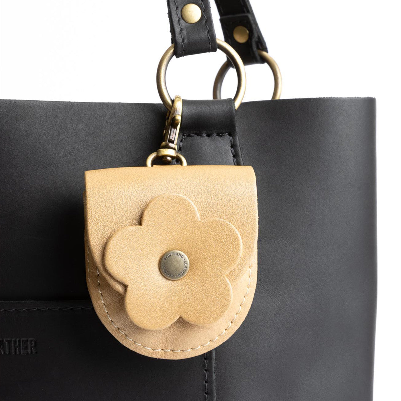 All Color: Champagne | U shaped pouch with leather flower applique