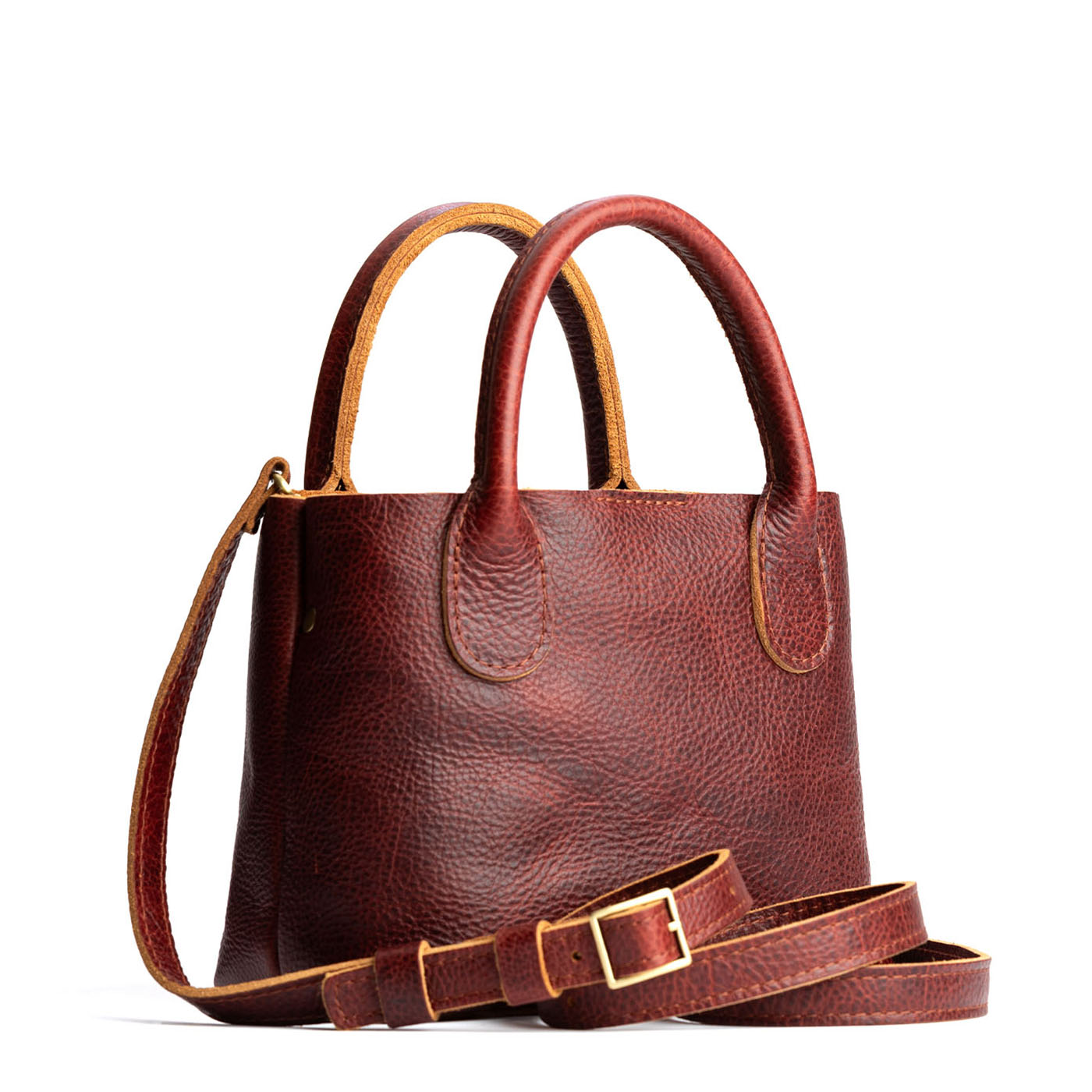 Cinnamon Bear*Small | Petite tote purse with structured leather handles and crossbody strap