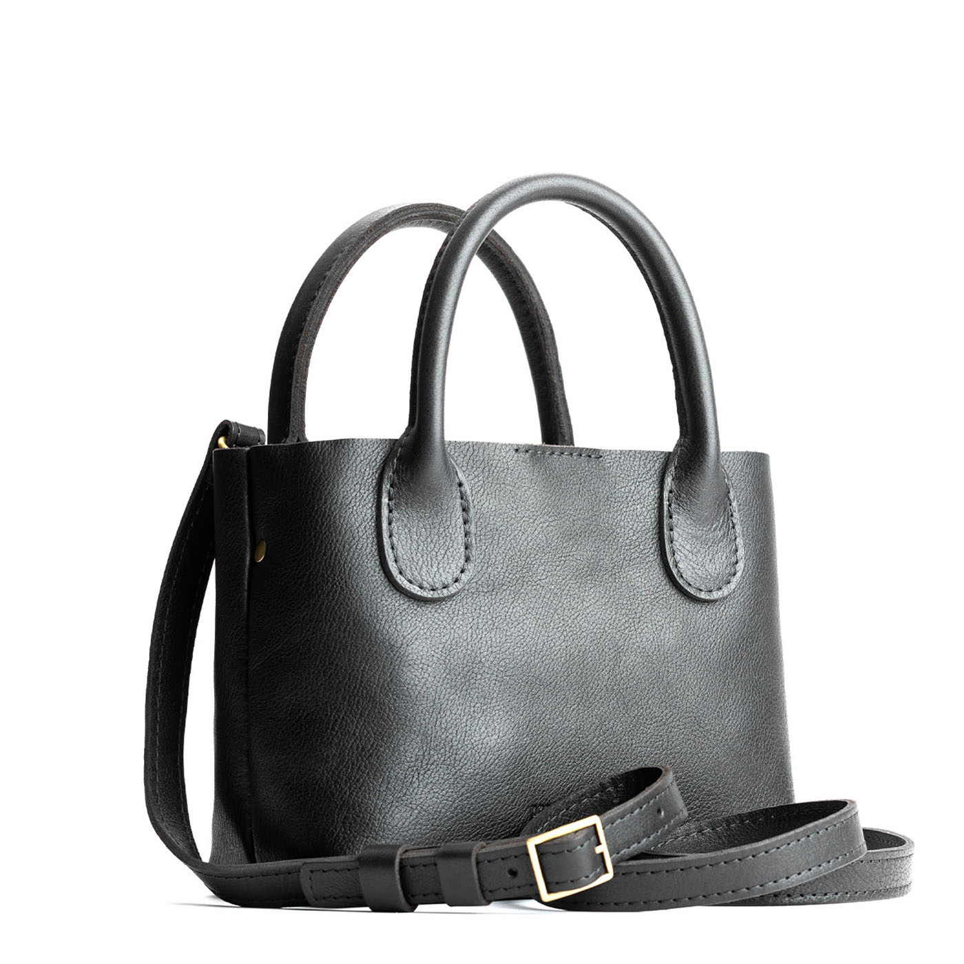 Pebbled--black*Small | Petite tote purse with structured leather handles and crossbody strap