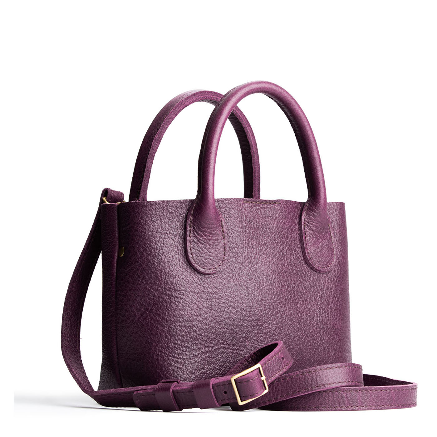 Plum*Small | Petite tote purse with structured leather handles and crossbody strap