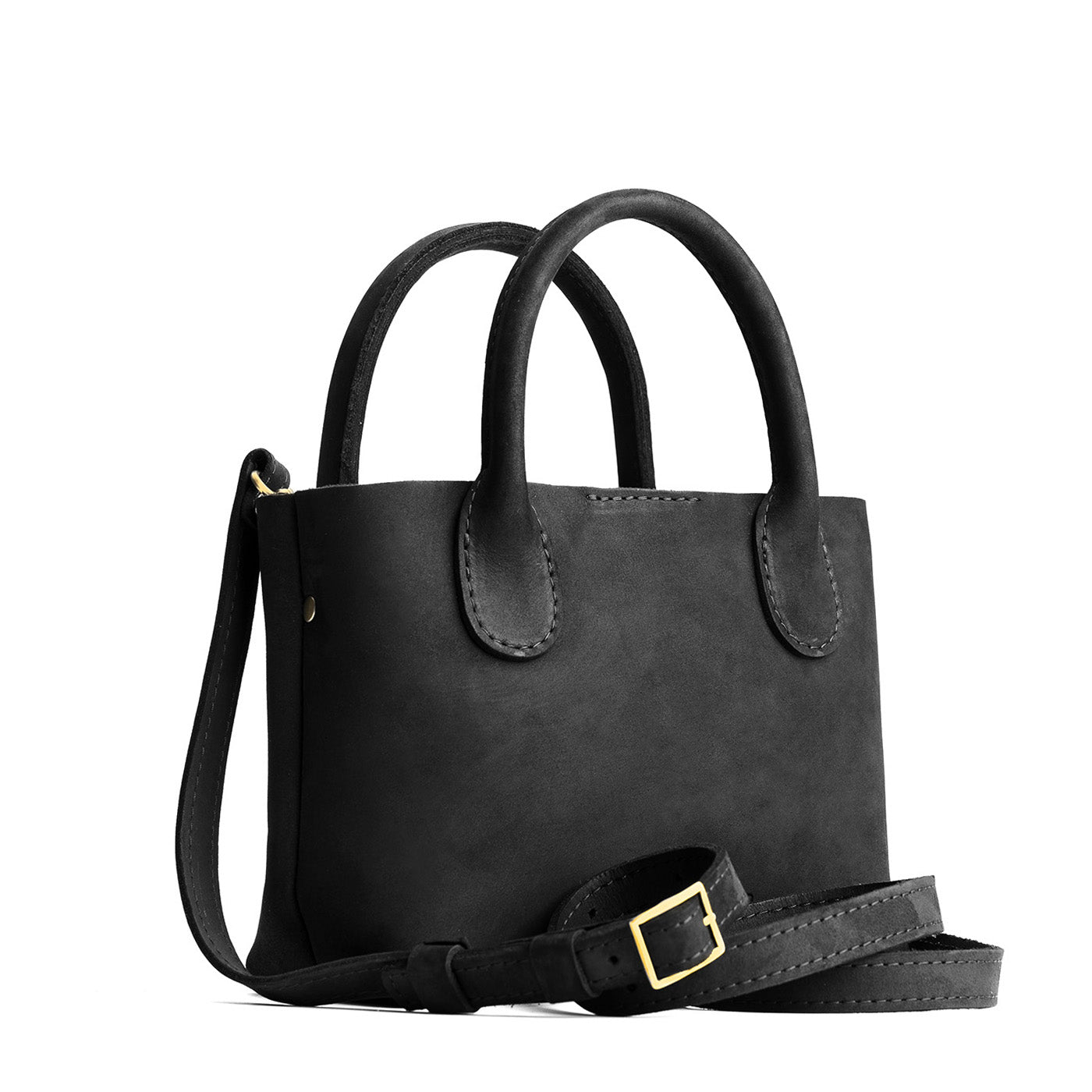 Shadow Black*Small | Petite tote purse with structured leather handles and crossbody strap