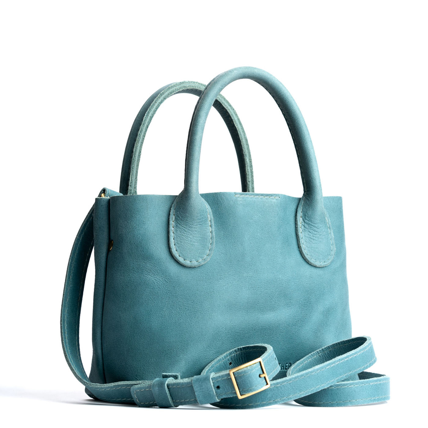 Aqua*Small | Petite tote purse with structured leather handles and crossbody strap