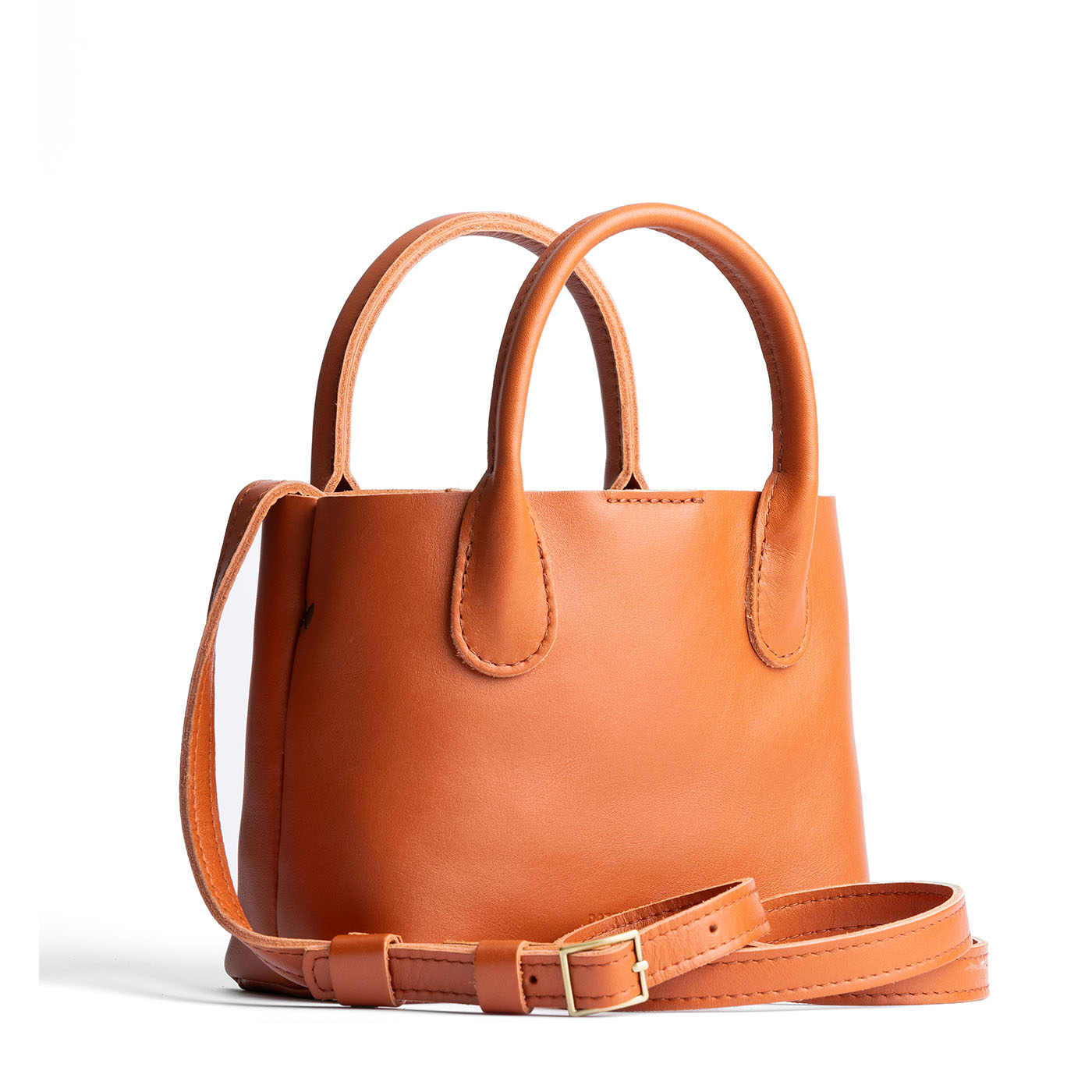 Persimmon*Small | Petite tote purse with structured leather handles and crossbody strap