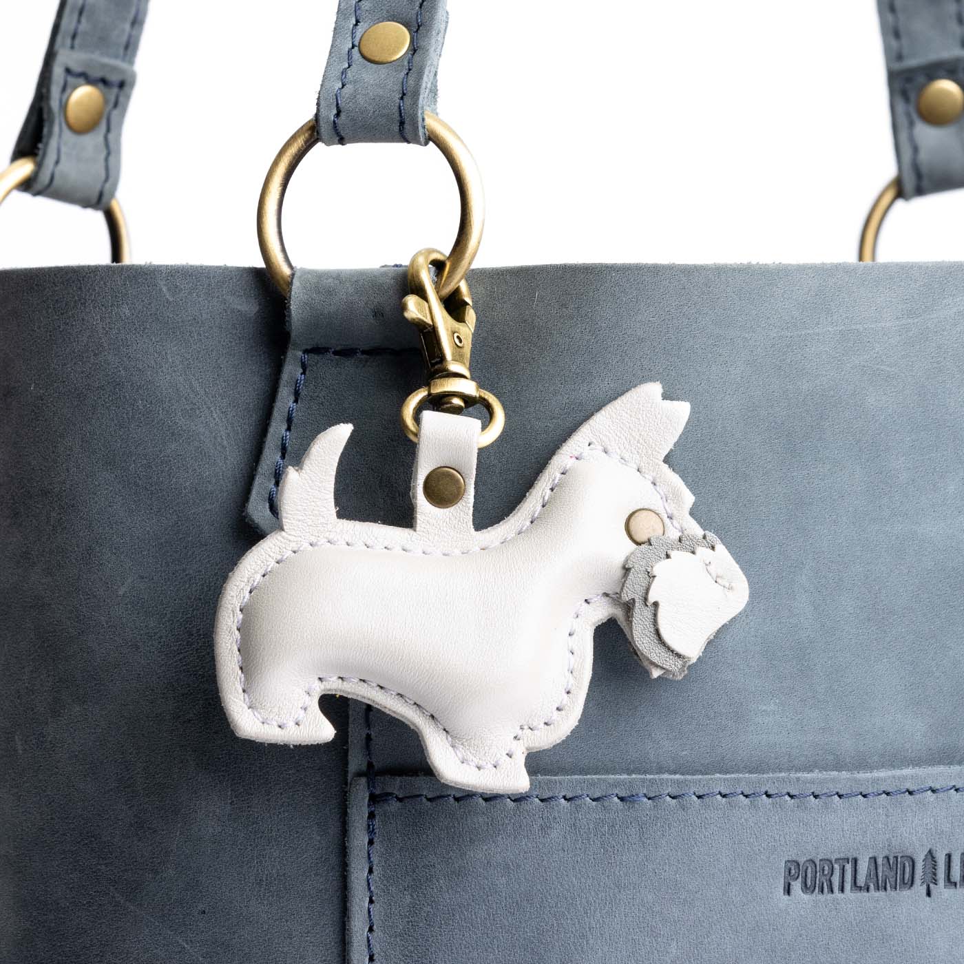 Pearl | Handmade leather terrier-shaped keychain with swivel lobster clasp