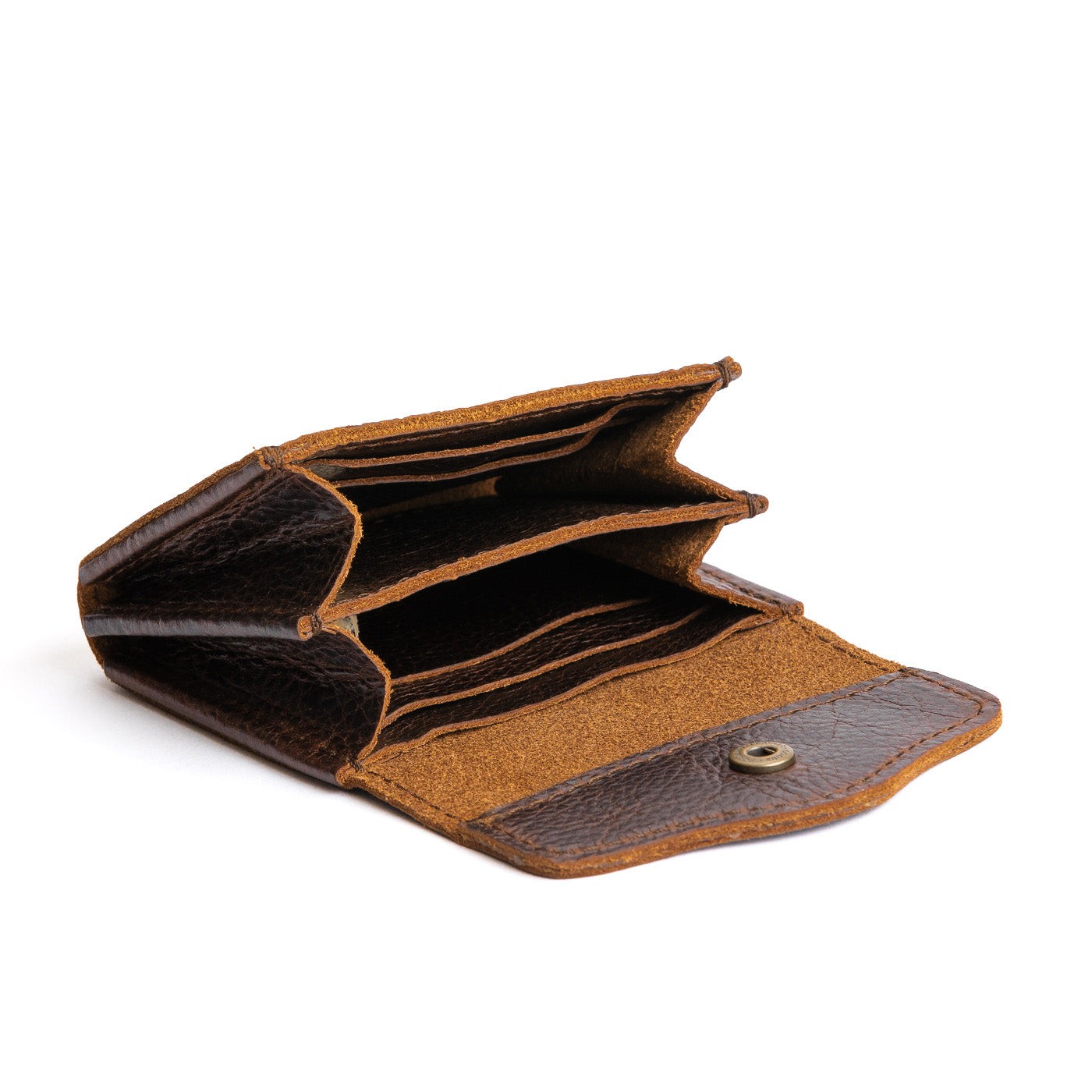 Coldbrew | Compact leather wallet with snap closure open