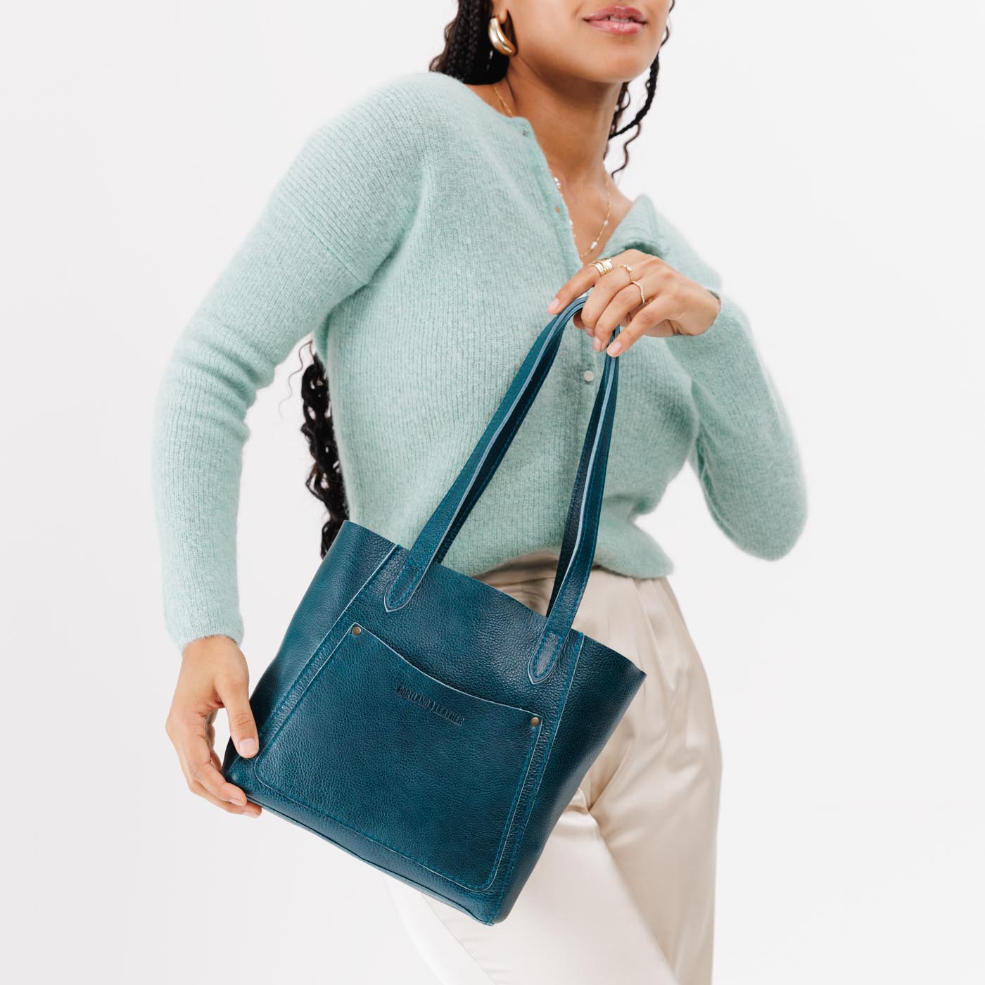 Lagoon*Small | Slim tote bag with dual shoulder straps and interior and exterior pockets