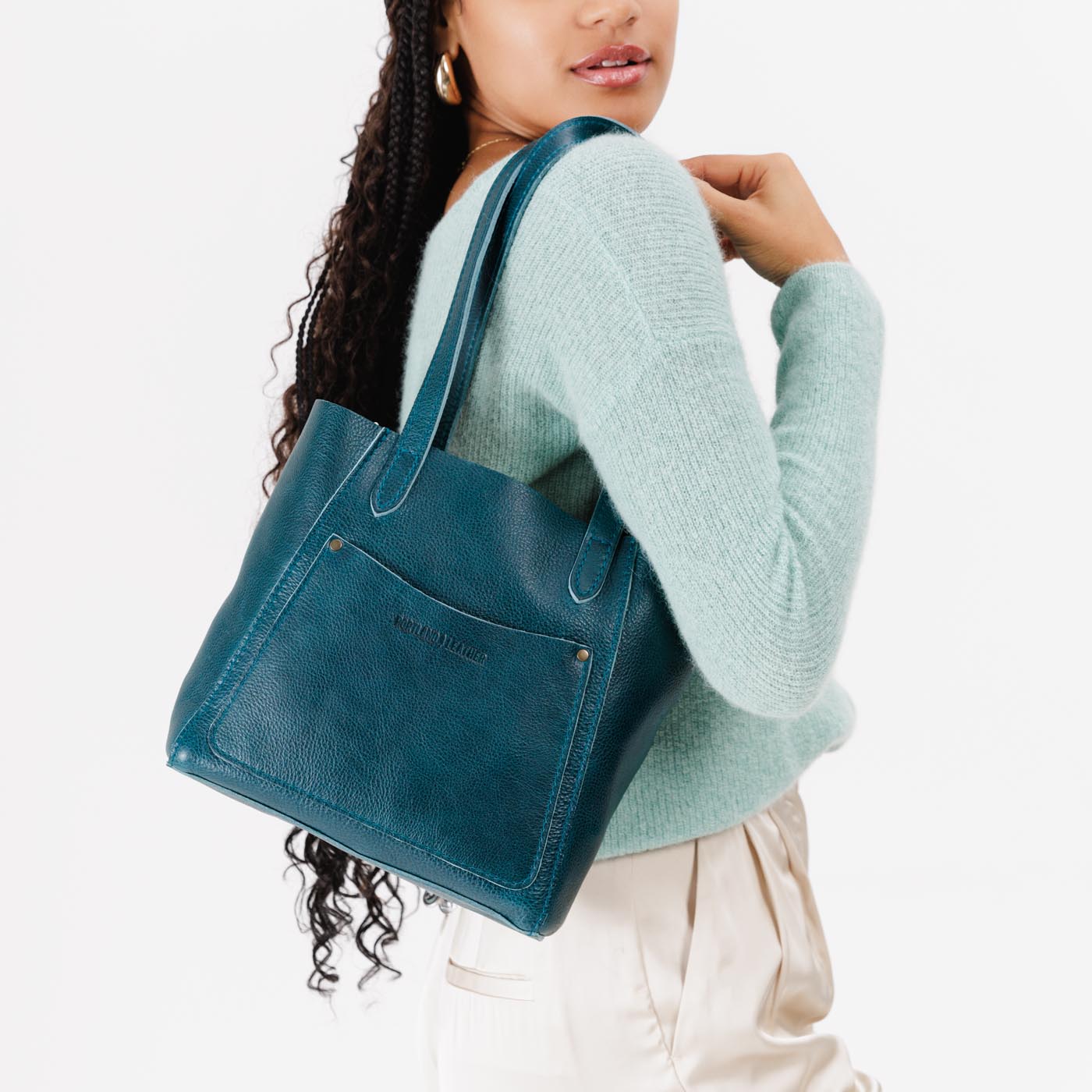 Lagoon*Small | Slim tote bag with dual shoulder straps and interior and exterior pockets