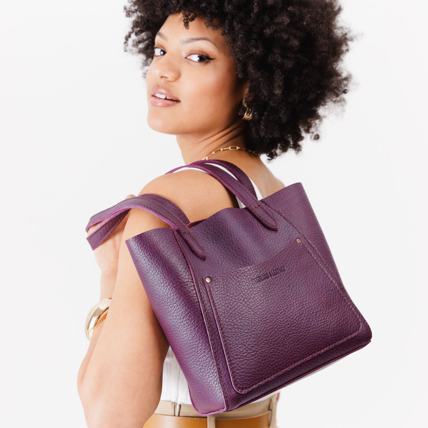 Plum*Small | Slim tote bag with dual shoulder straps and interior and exterior pockets