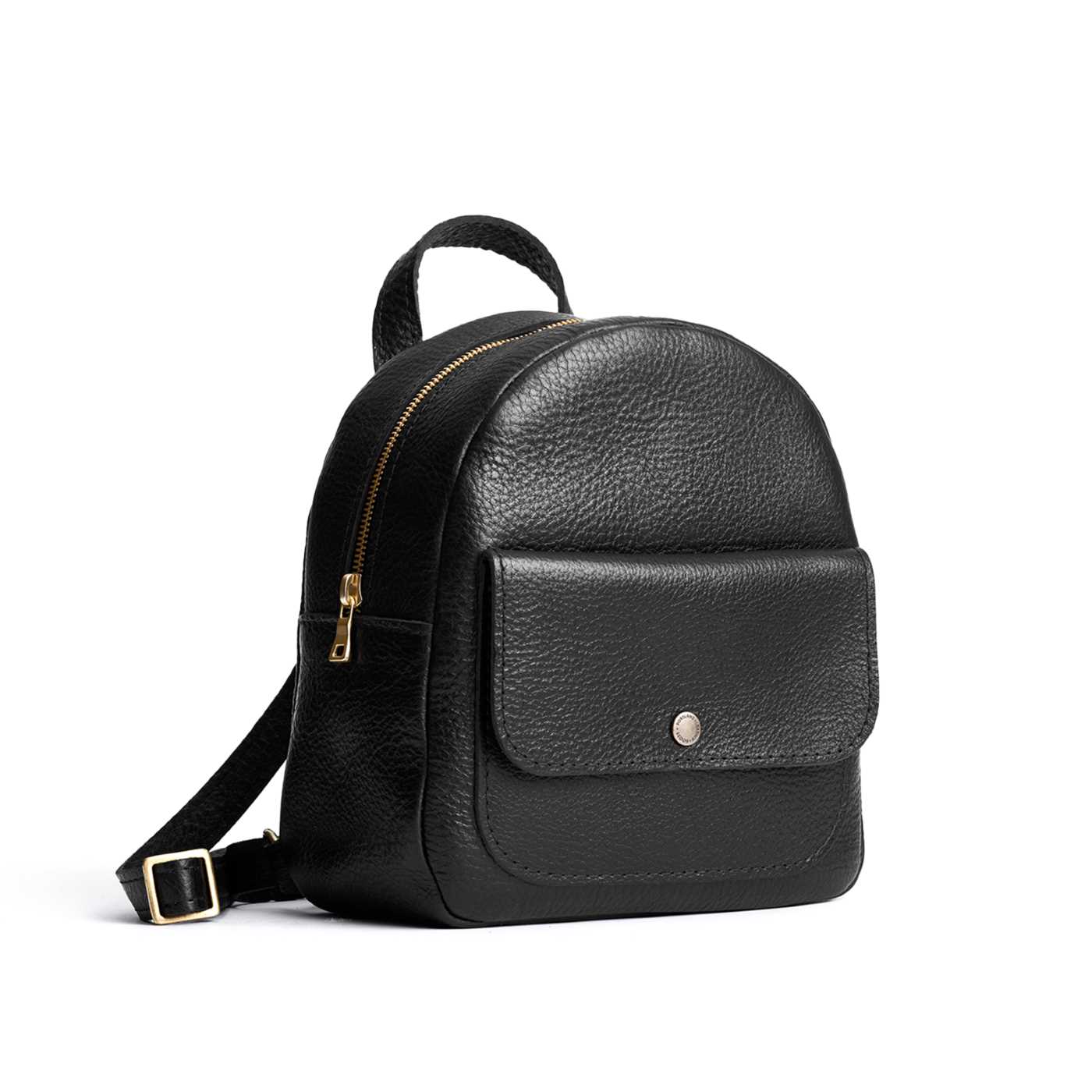 Pebbled--black | Small zip backpack with snap front pocket