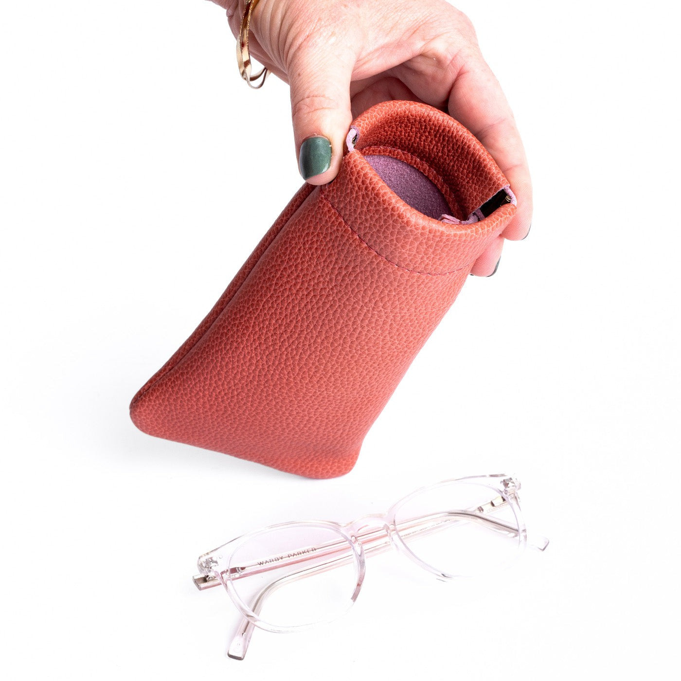 Watermelon | Leather glasses case with hidden metal spring closure