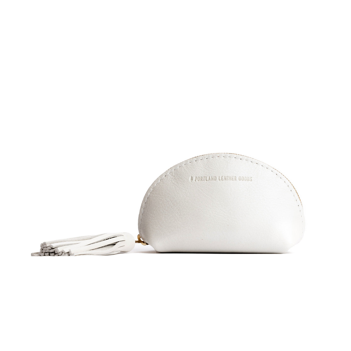 All Color: Pearl | Small leather zippered pouch with tassel