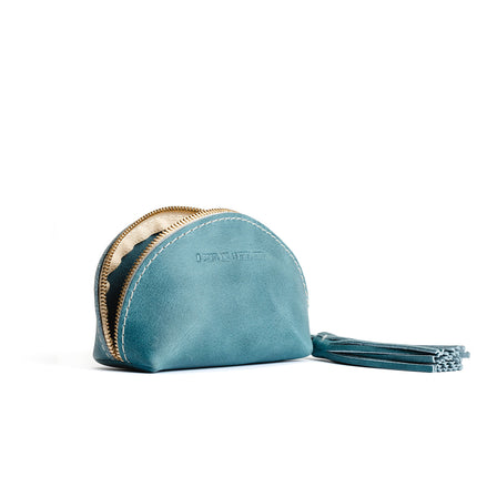 All Color: Aqua | Small leather zippered pouch with tassel