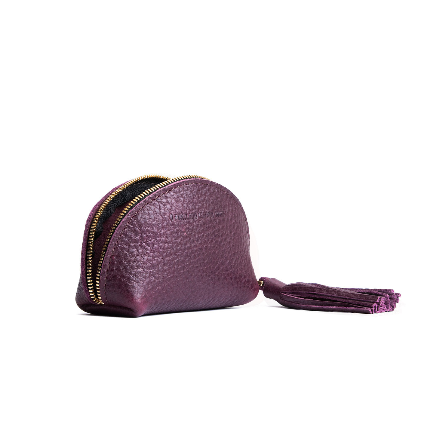 All Color: Plum | Small leather zippered pouch with tassel