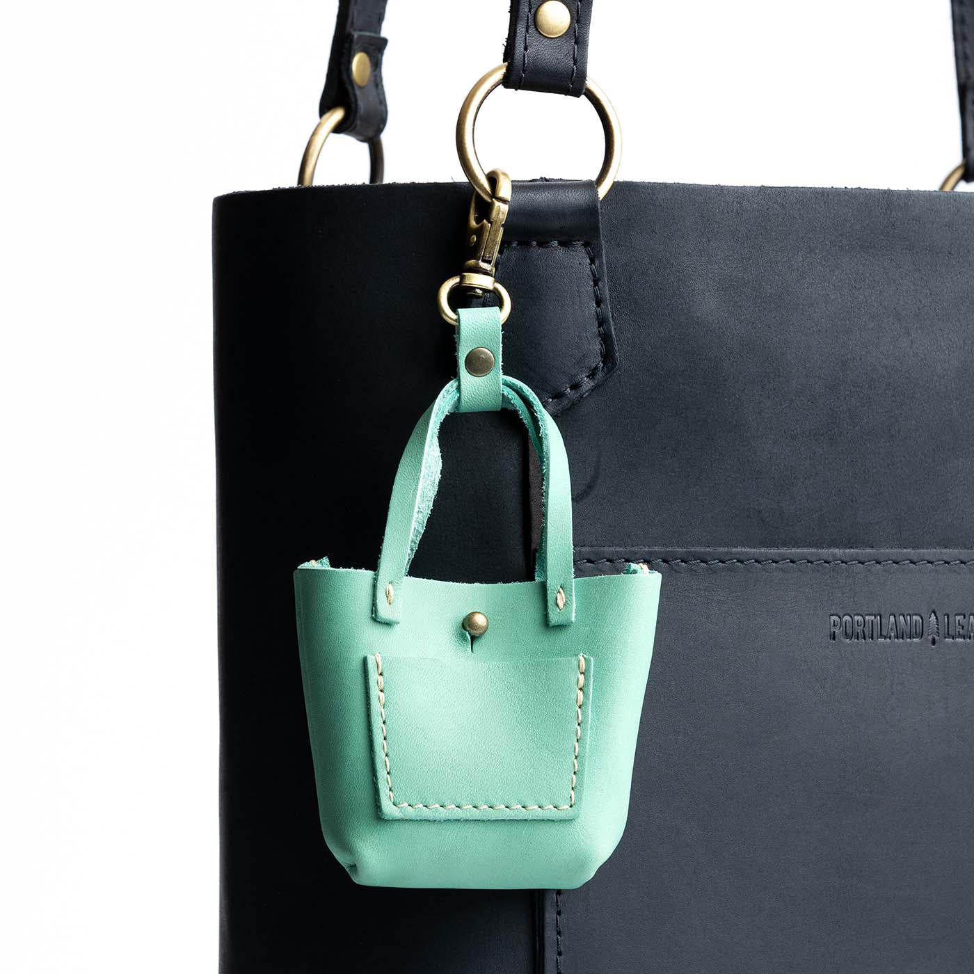 All Color: Mint | tiny tote purse keychain with lobster clasp and front pocket