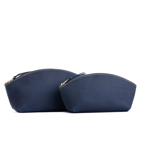 Deep Water | Spacious leather makeup bag with curved seams and top zipper