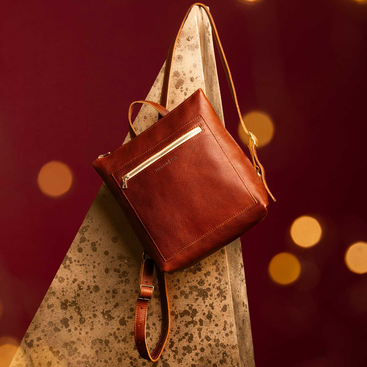 All Color: Nutmeg | Square slim leather tote backpack