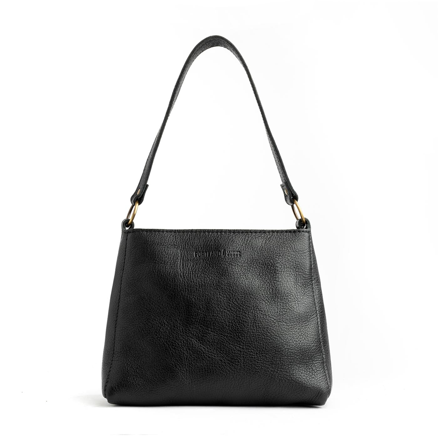 Pebbled--black | Triangular shoulder bag with antiqued brass finished hardware