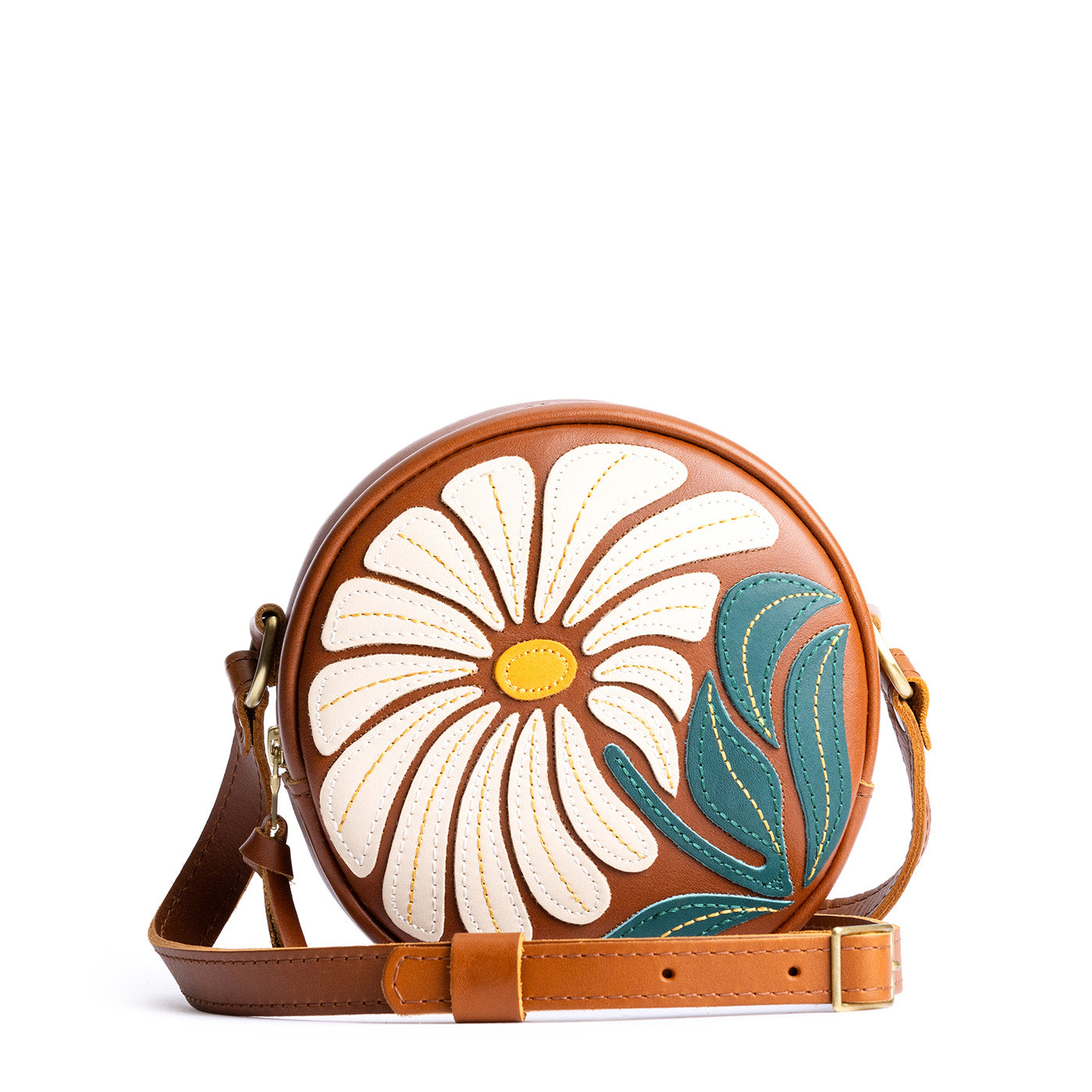 Wildflower Honey*Small | Circle shaped crossbody bag with embroidered flower design