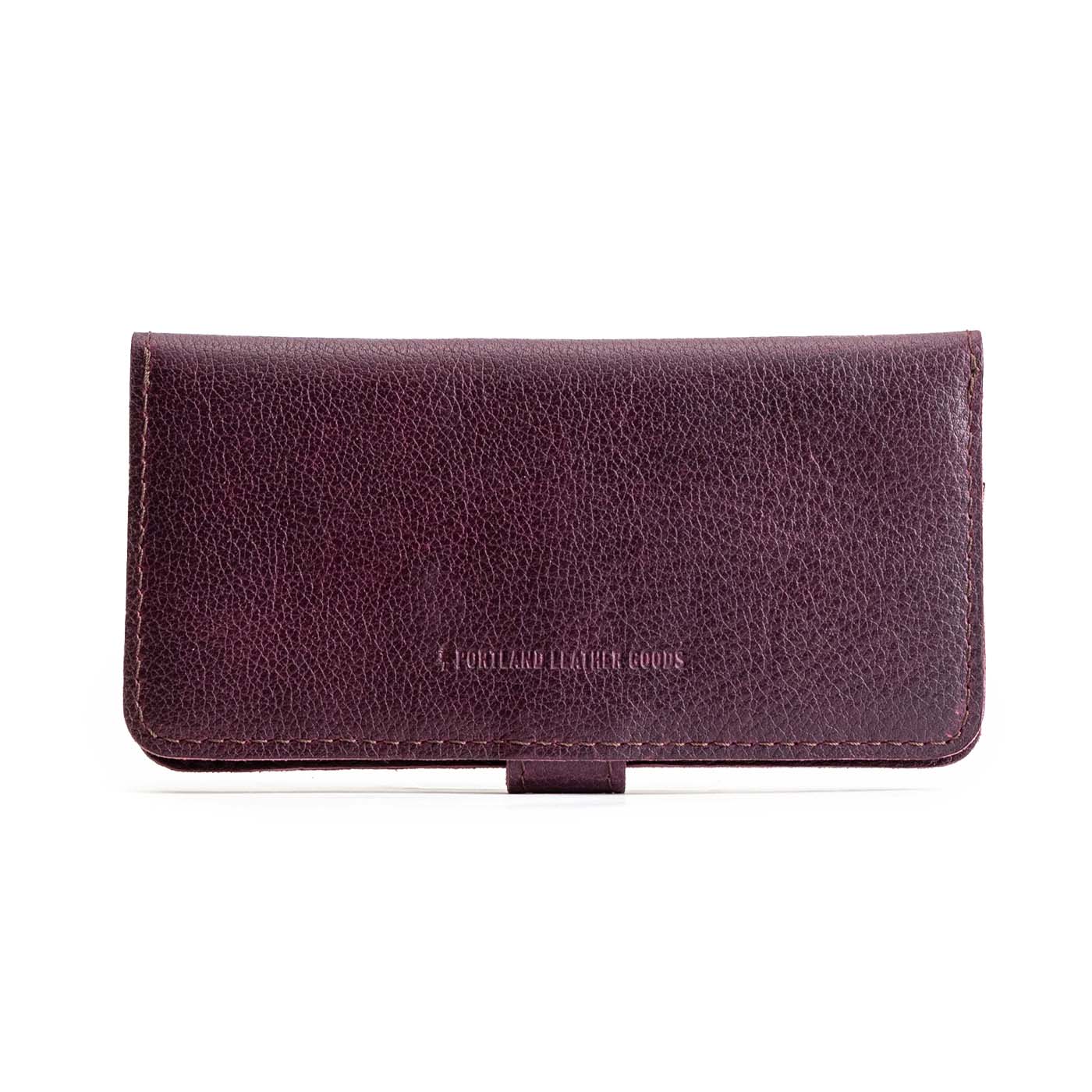 Plum | Back of leather wallet closed