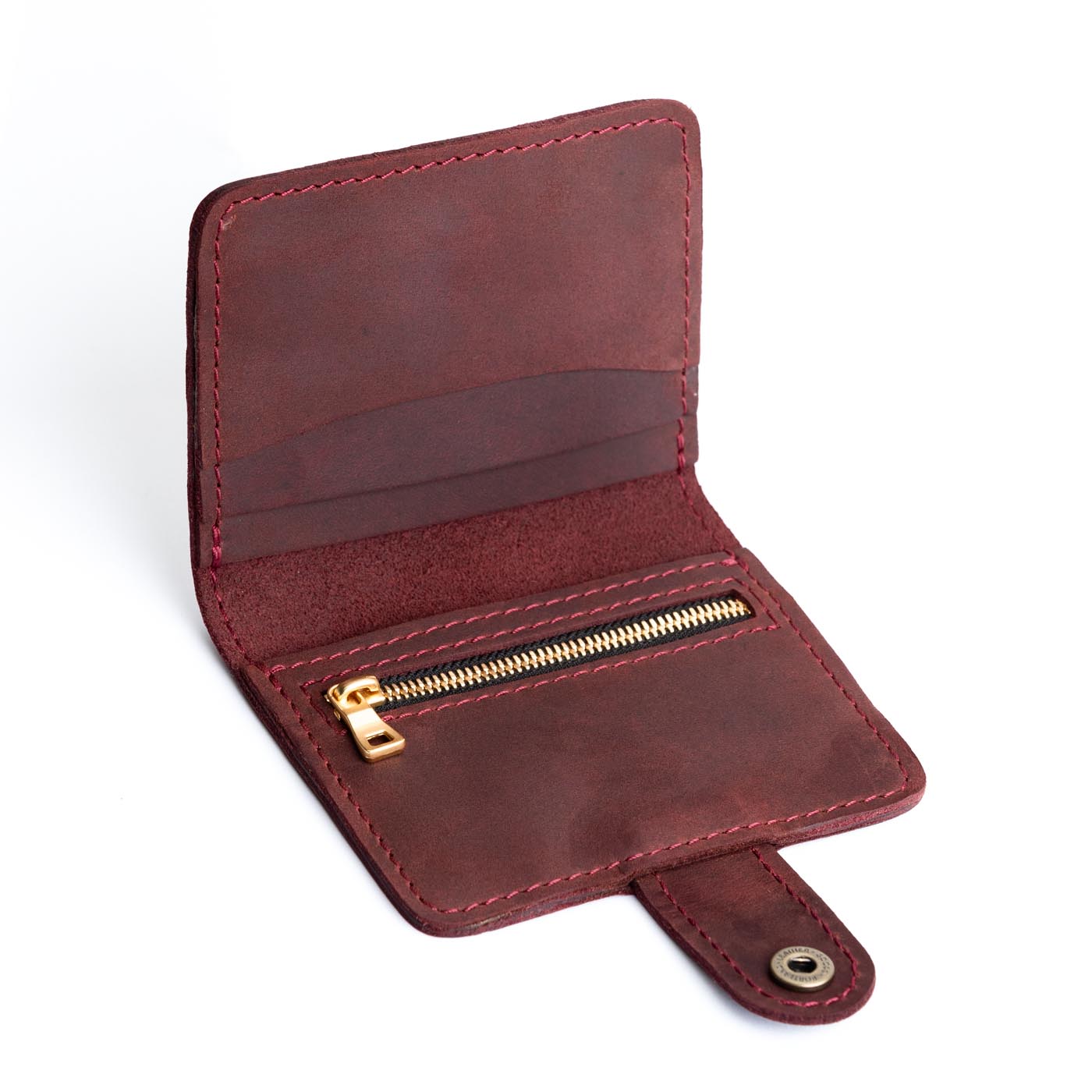 Merlot | Small leather wallet with snap open