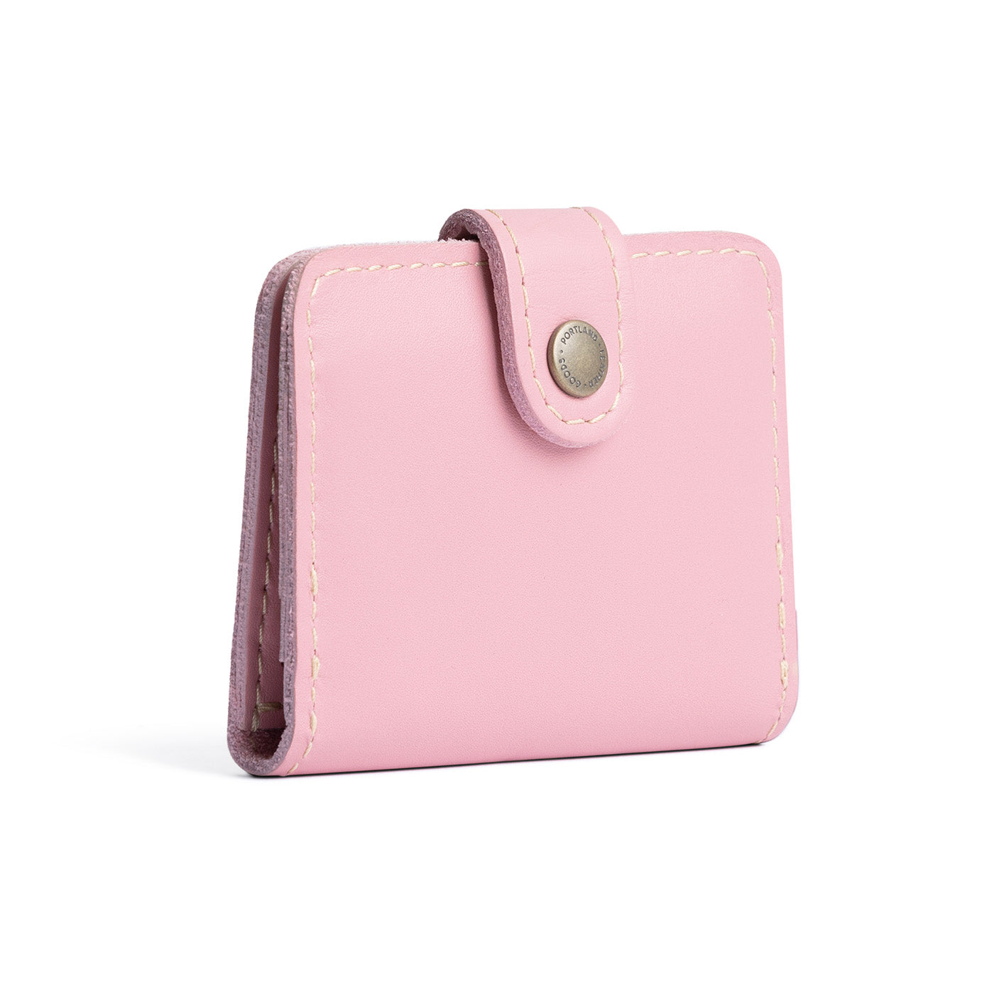 Vintage Pink | Small leather bifold wallet with snap closed