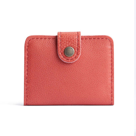 Watermelon | Small leather bifold wallet with snap closed