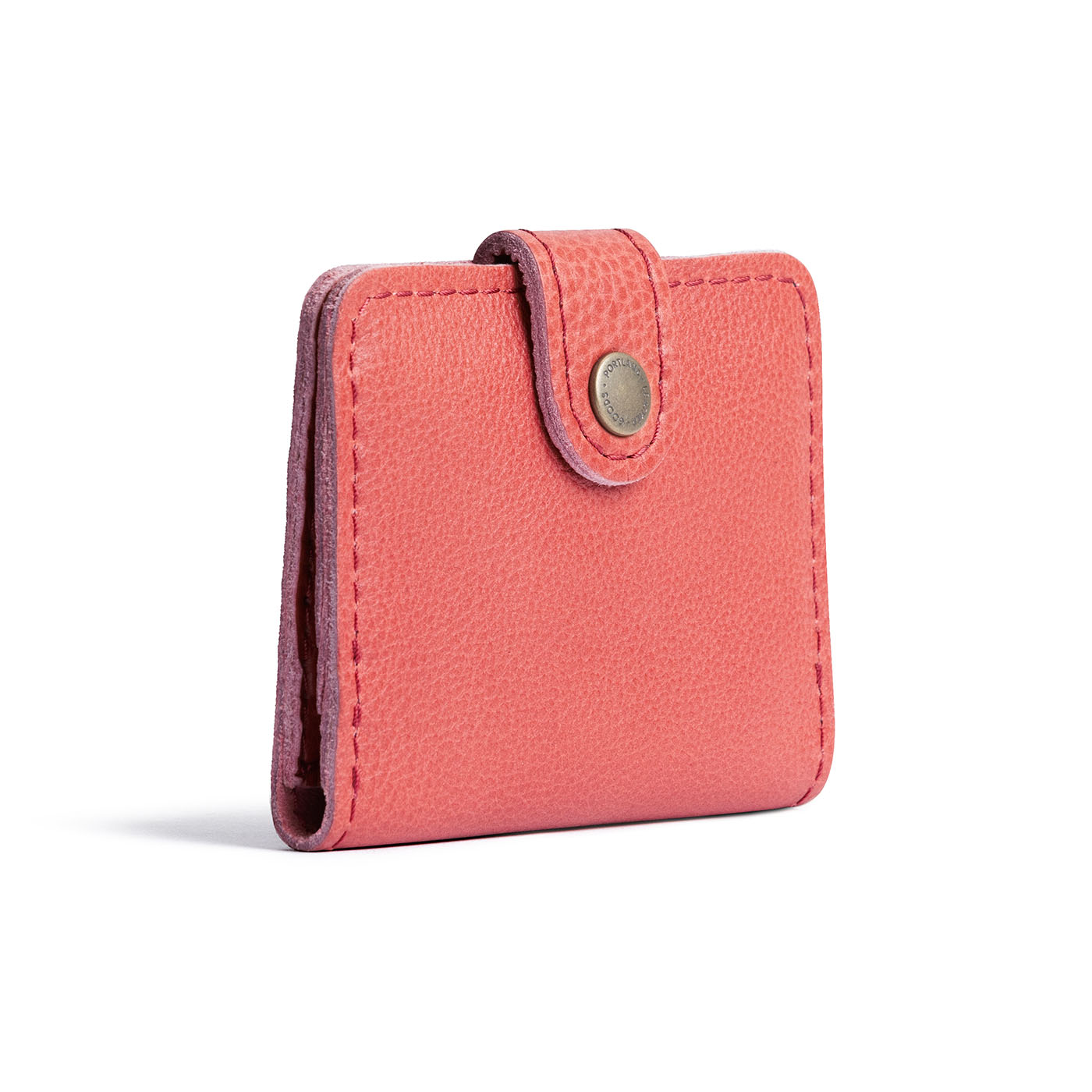 Watermelon | Small leather bifold wallet with snap closed