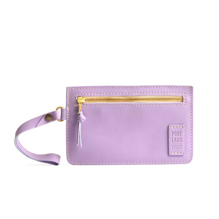 Lavender | Flat leather pouch with zipper and wristlet