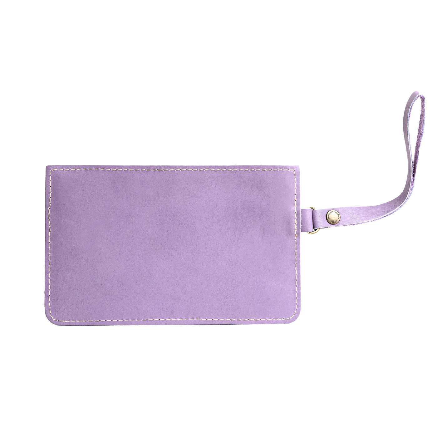 Lavender | Flat leather pouch with zipper and wristlet backside