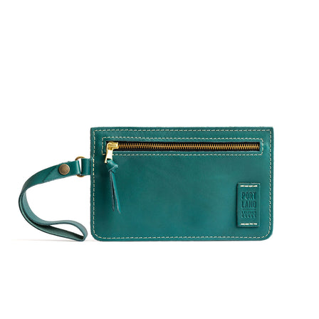 Peacock | Flat leather pouch with zipper and wristlet