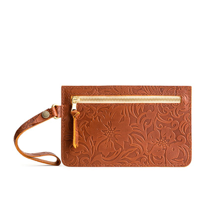 Meadow | Flat leather pouch with zipper and wristlet