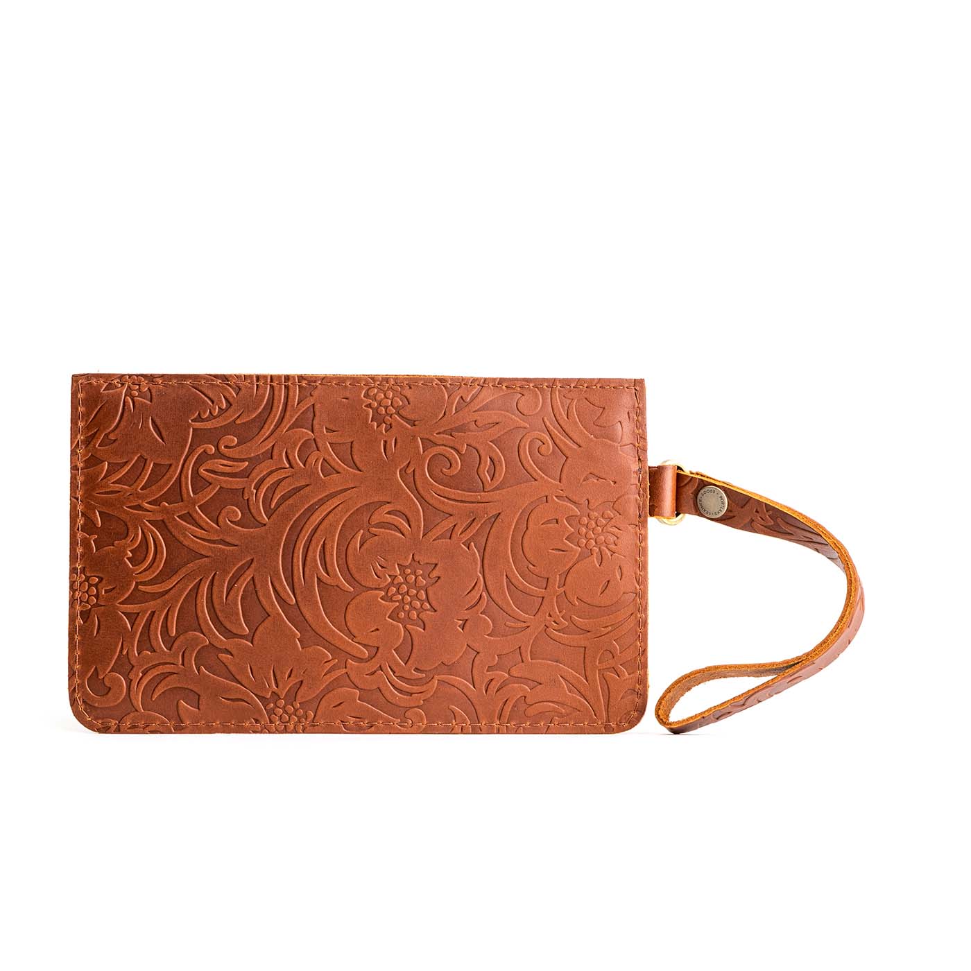 Meadow | Flat leather pouch with zipper and wristlet backside