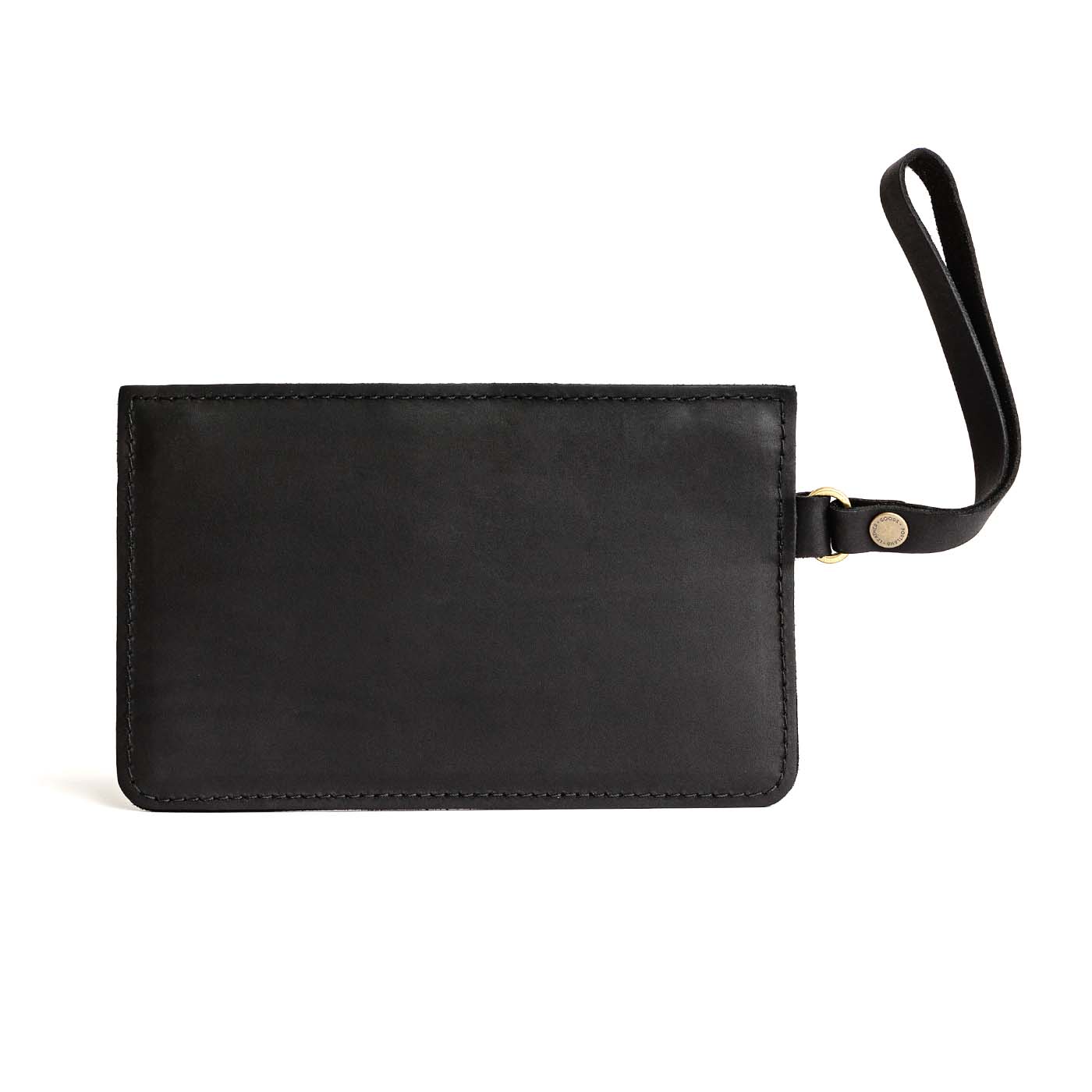 Black | Flat leather pouch with zipper and wristlet backside