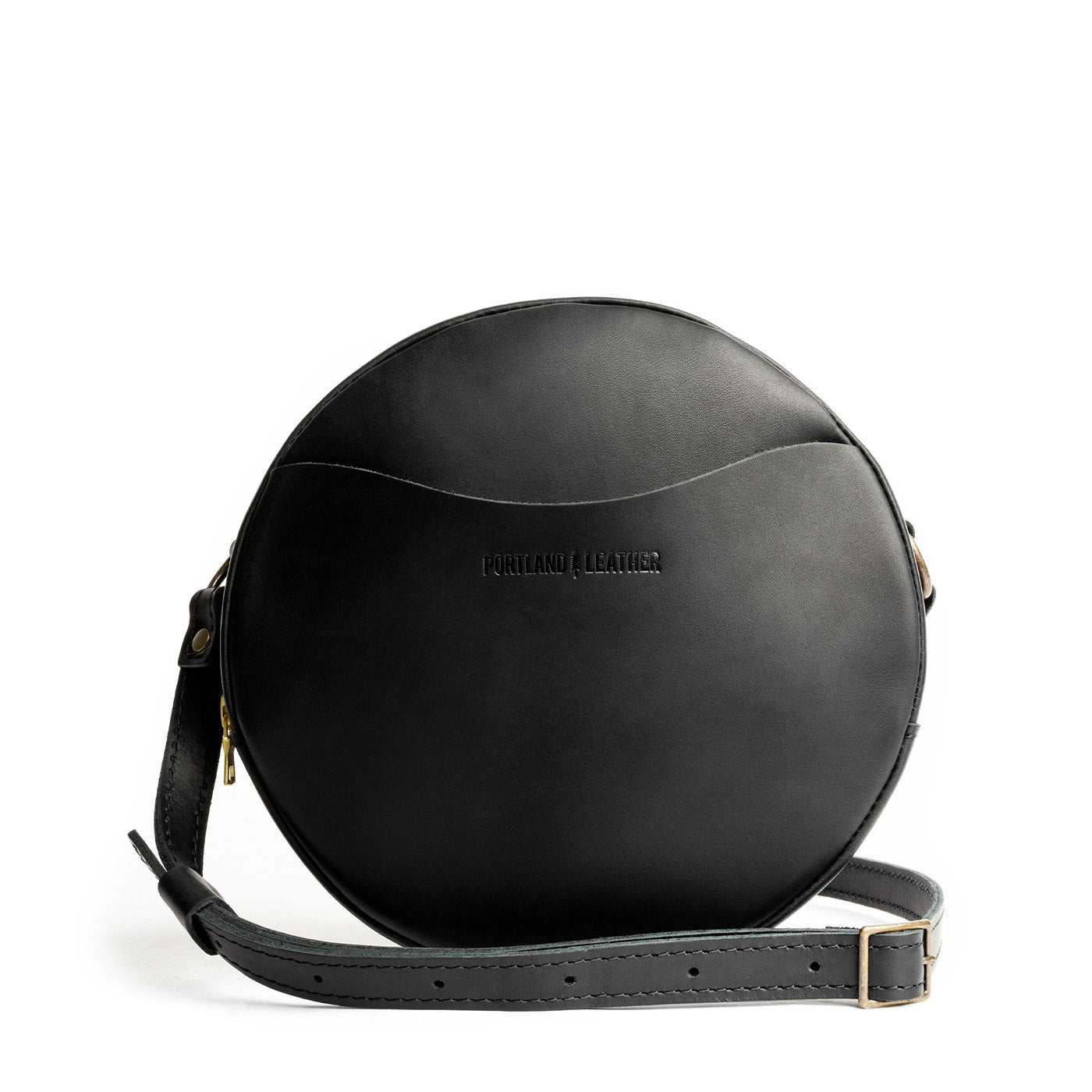 Black Large | Circle shaped crossbody bag with top zipper