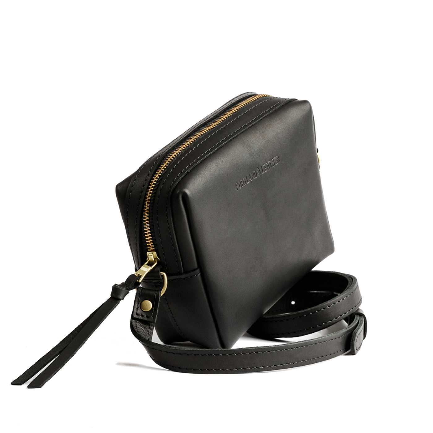  Black | Square crossbody bag with top zipper and leather pull tab