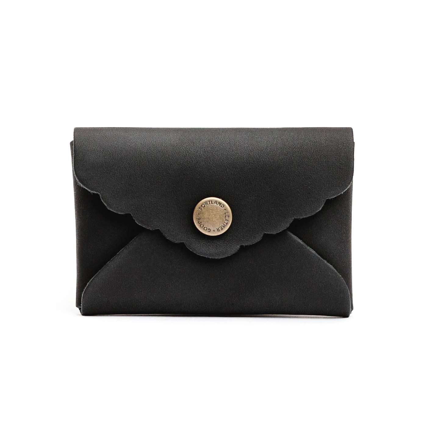 Black | Small leather wallet with scalloped edge