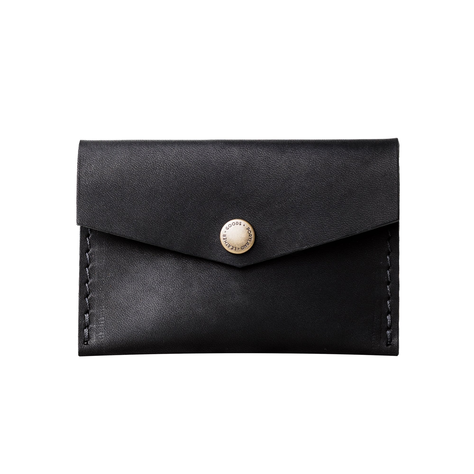 Black | Small leather envelope card wallet with snap closure