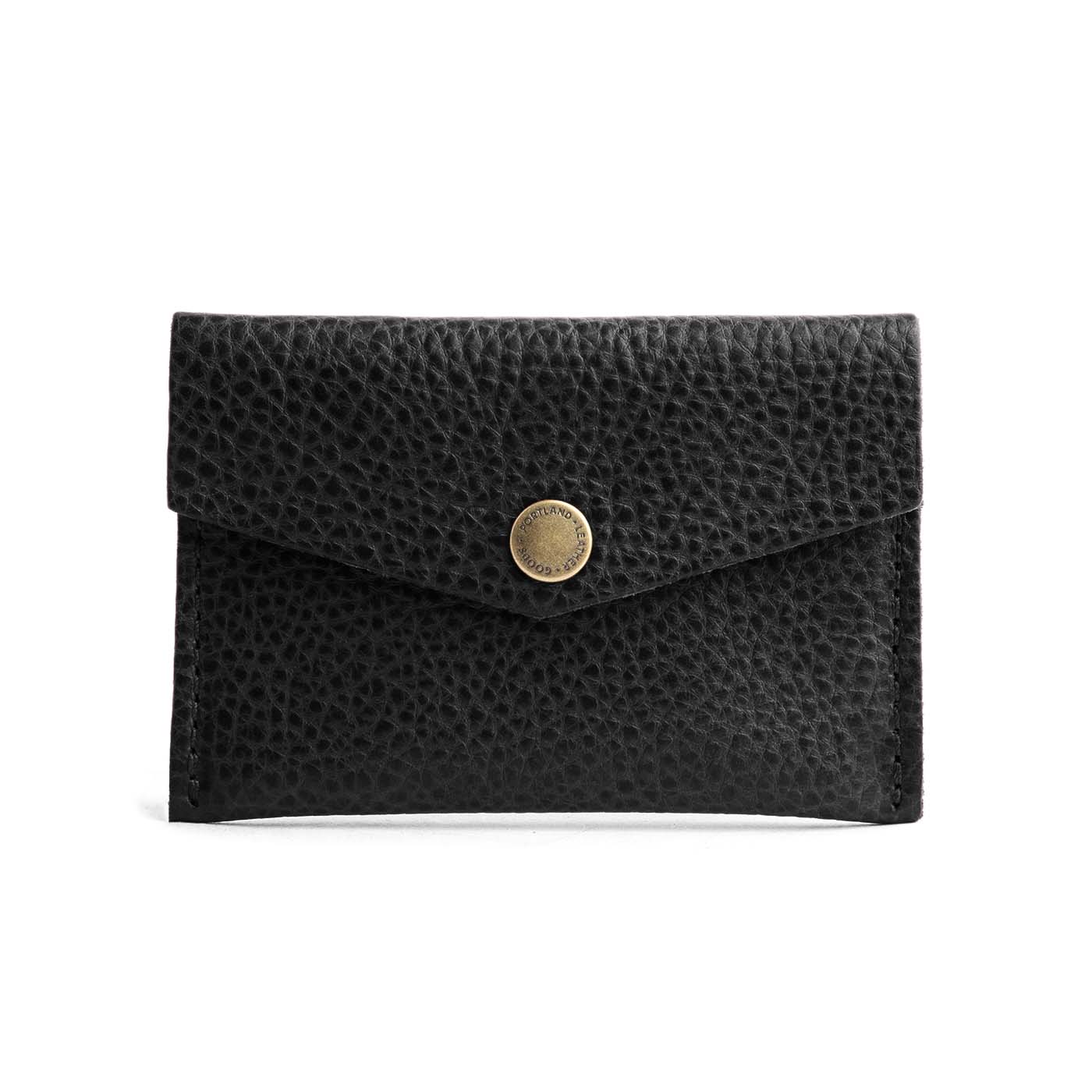 Pebbled--black | Small leather envelope card wallet with snap closure