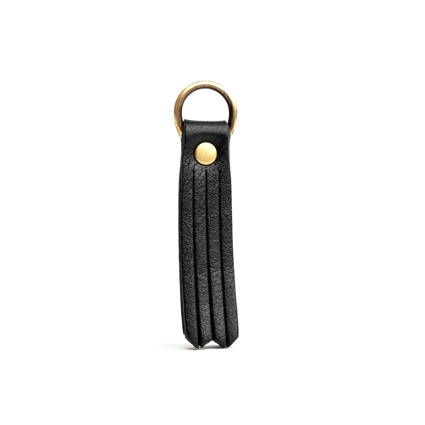 Pebbled--black Small | slim leather tassel with brass ring