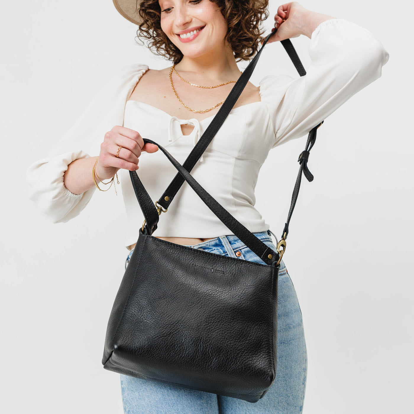 All Color: Pebbled--black | leather crossbody strap