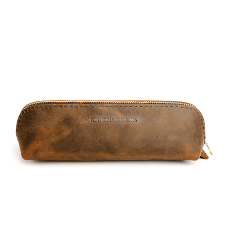 All Color: Canyon | Leather pouch with curved seams and top zipper