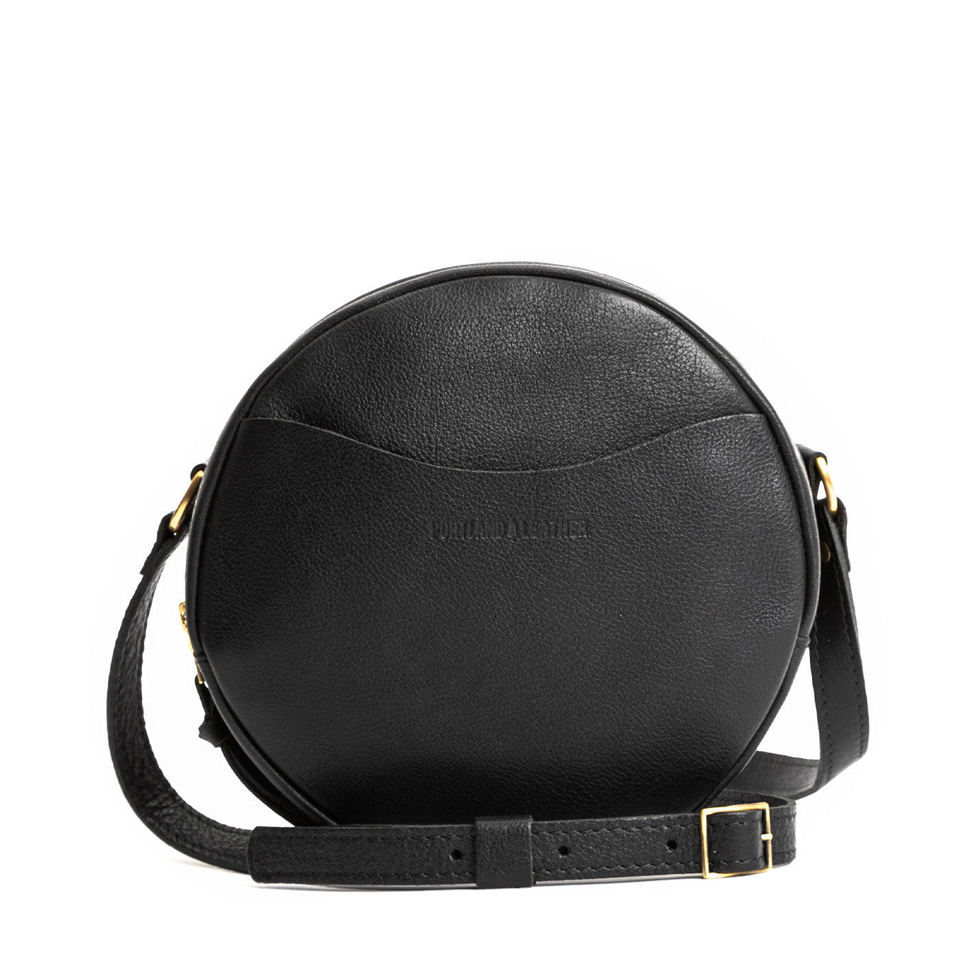 Pebbled--black*Large | Circle shaped crossbody bag with top zipper