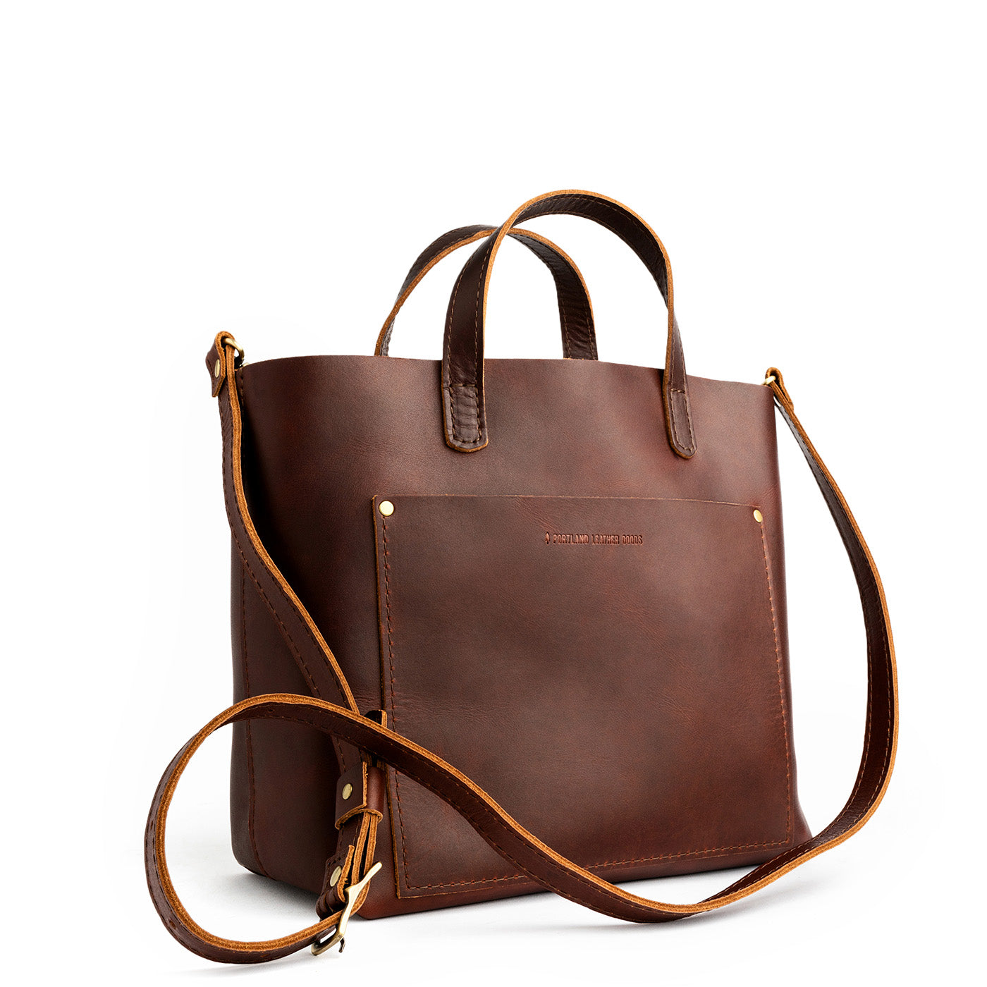 Cognac Classic | Midsize crossbody tote with handles and a pocket