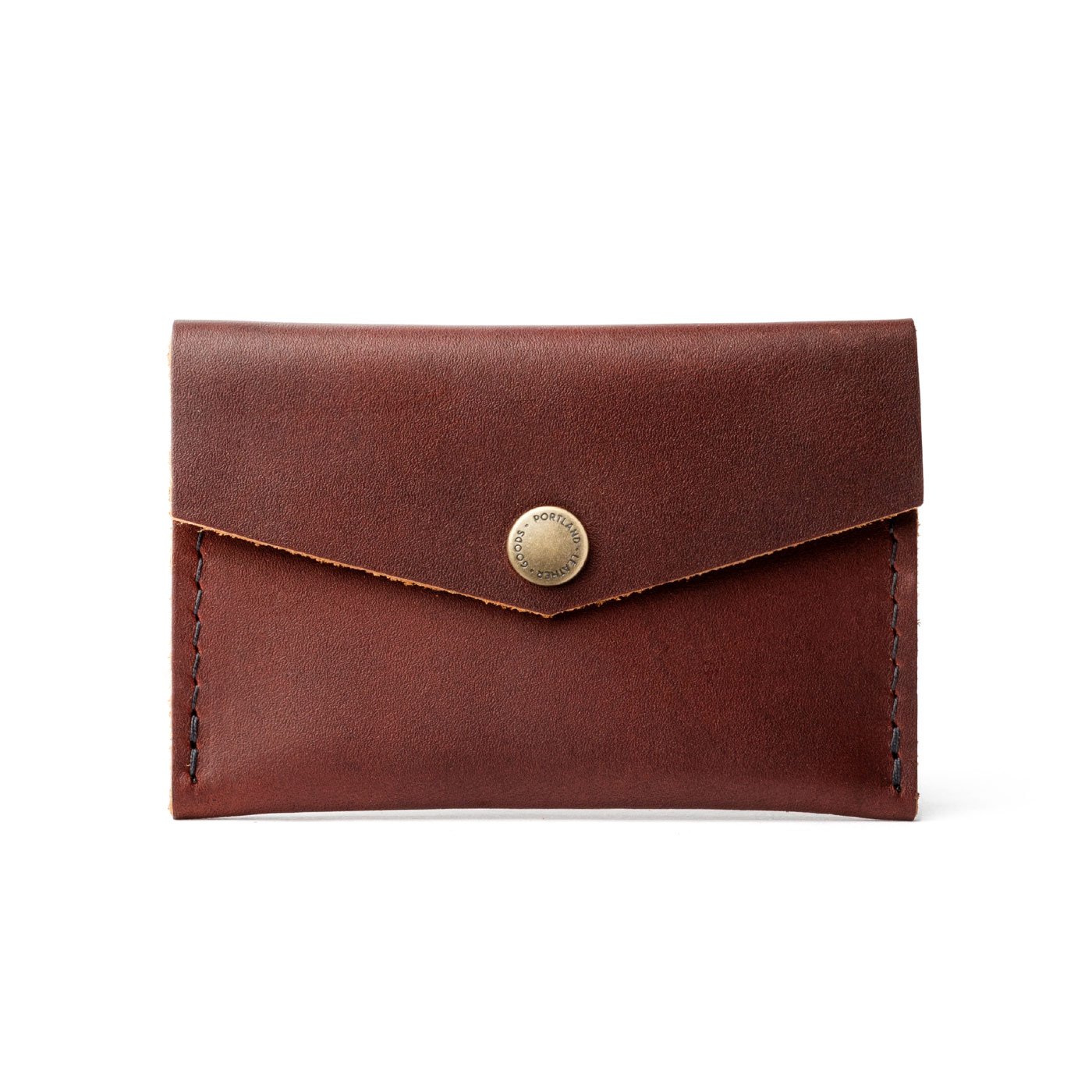 Cognac | Small leather envelope card wallet with snap closure