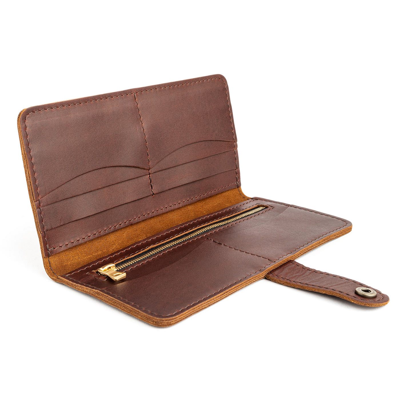 Cognac | Leather wallet with snap open