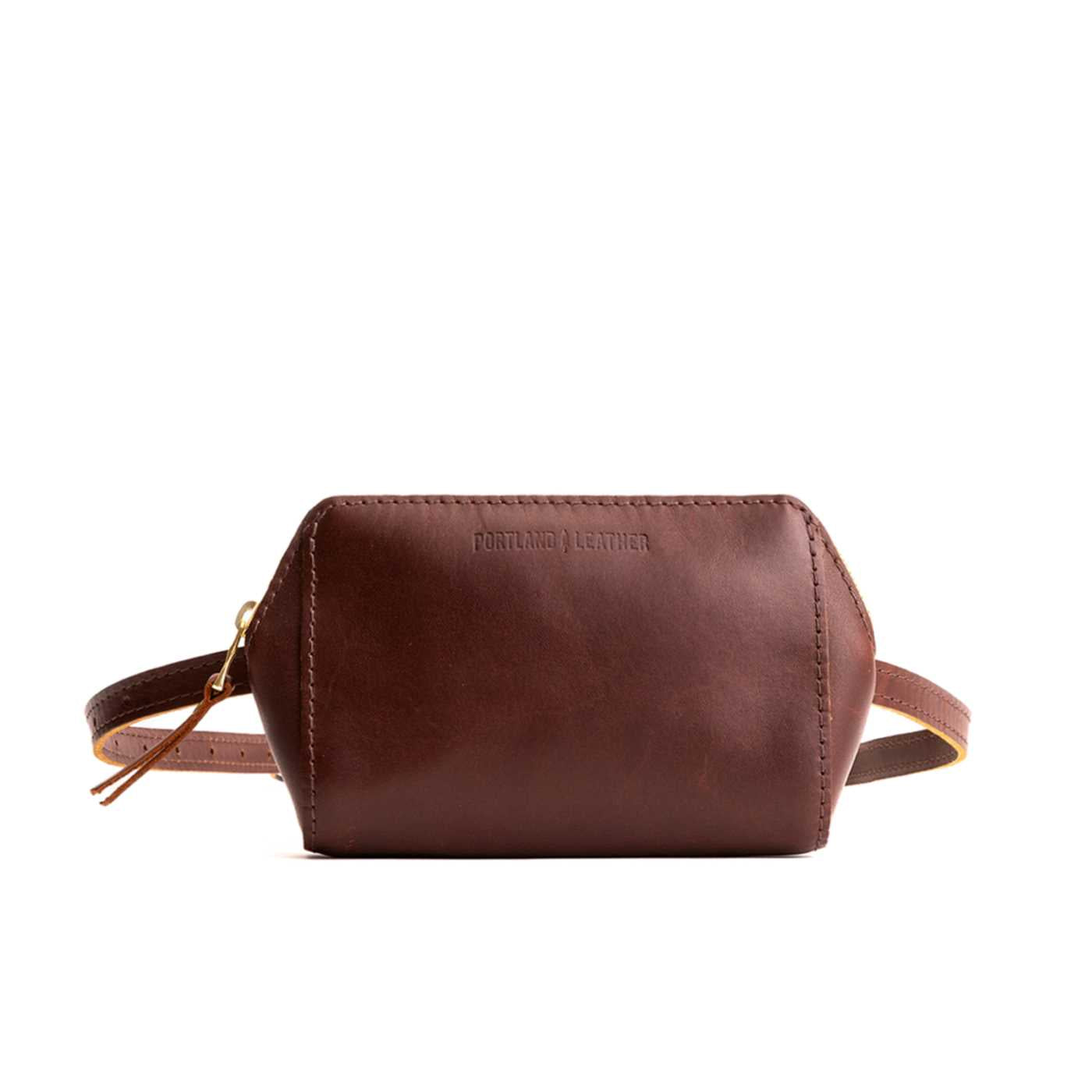 Cognac  | Petite bag with top zipper closure and adjustable belt strap